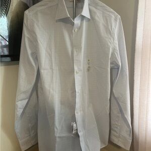 Joseph Abboud Blue & White Checkered Non-Iron Modern Fit Dress Shirt S:16 34/35